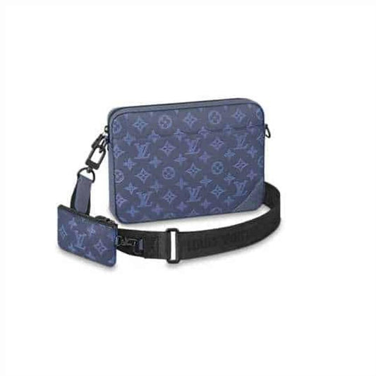 LOUIS VUITTON DUO MESSENGER BAG NAVY BLUE MONOGRAM SHADOW COWHIDE LEATHER