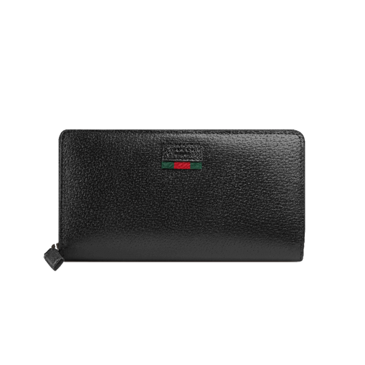 GUCCI LEATHER ZIP AROUND WALLET WITH WEB