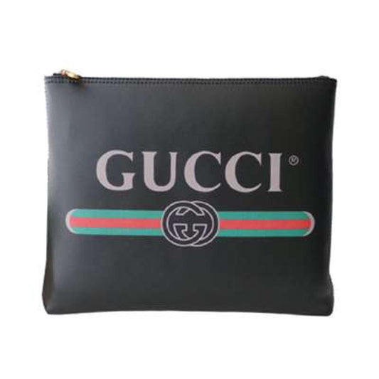 GUCCI LARGE CLUTCH PURSE BLACK LEATHER GG LOGO WEB