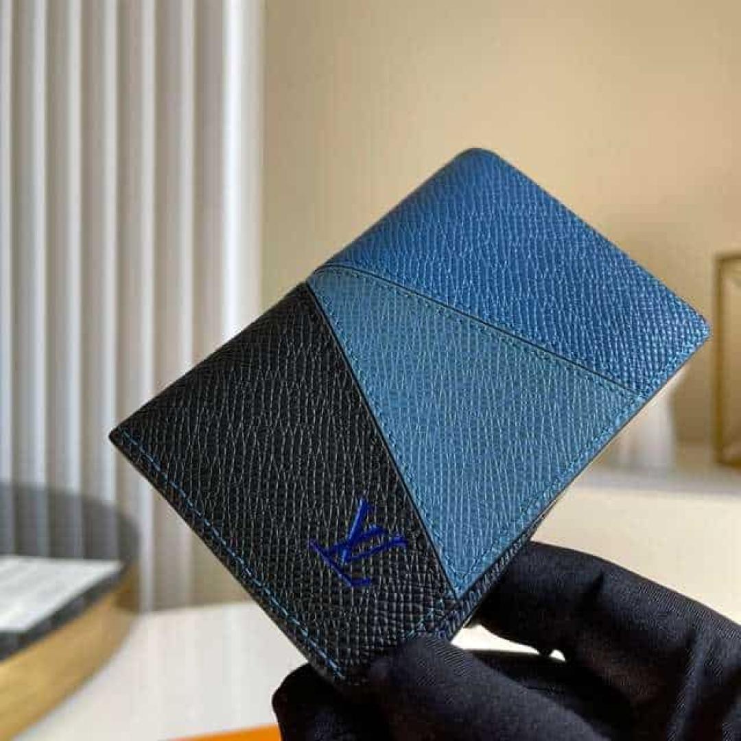 LOUIS VUITTON POCKET ORGANIZER BLUE MONOCHROME TAIGA LEATHER