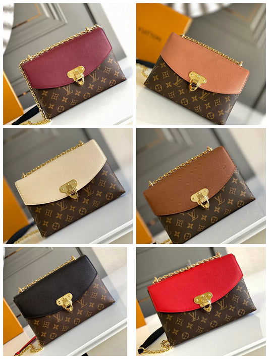 LOUIS VUITTON SAINT PLACIDE HANDBAG, MONOGRAM COATED CANVAS + COLORED GRAIN LEATHER