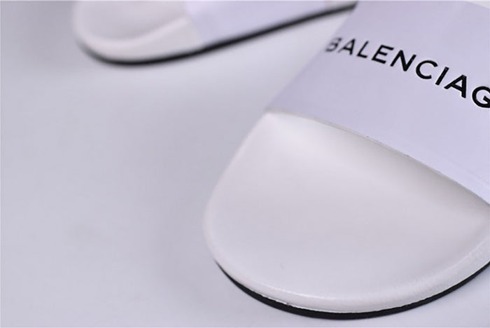 BALENCIAGA LOGO LEATHER SLIP-ON SANDALS