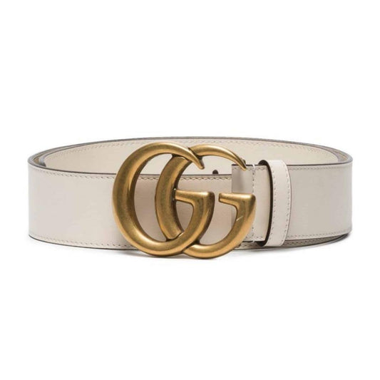 GUCCI WHITE LEATHER BELT WITH DOUBLE G BUCKLE