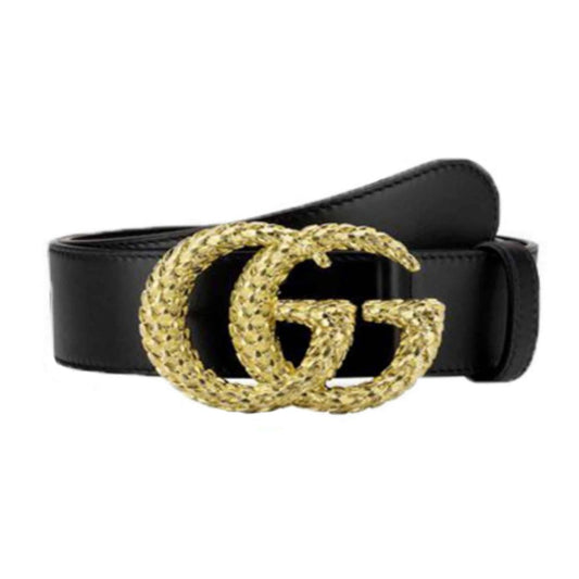 GUCCI LEATHER BELT W/ TEXTURED DOUBLE G BUCKLE