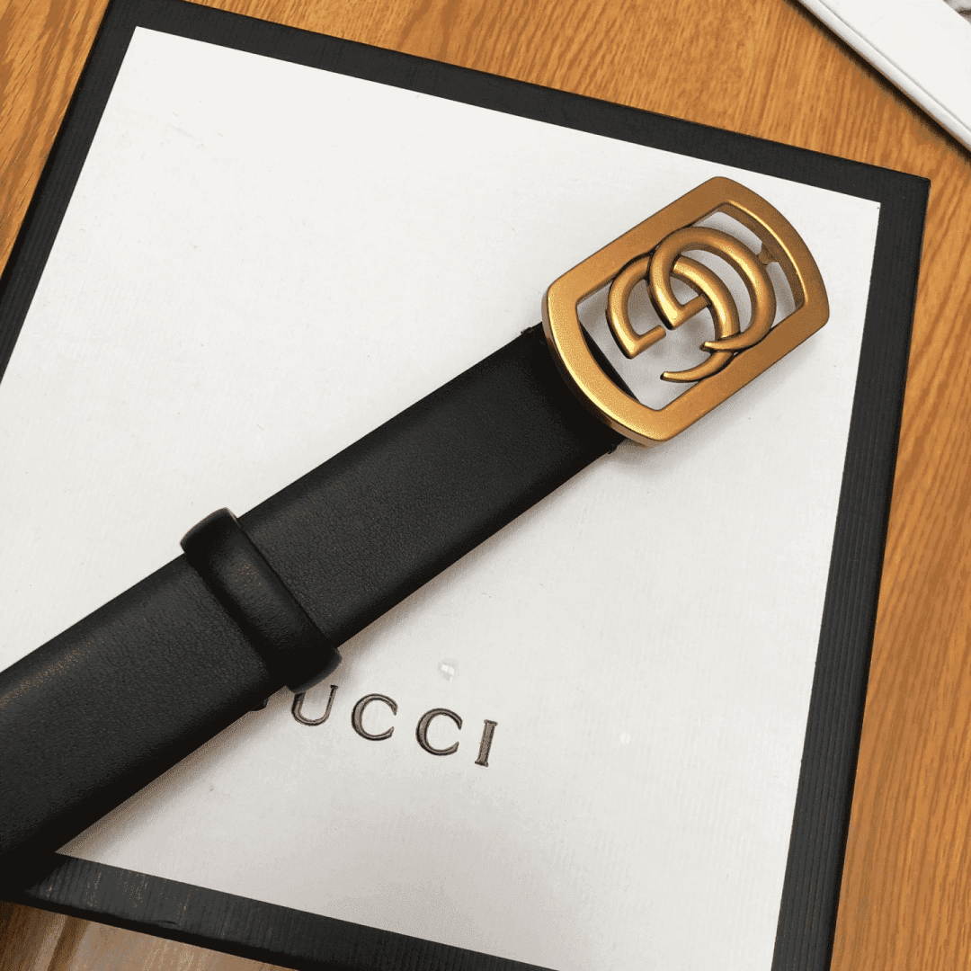 GUCCI BELT WITH FRAMED DOUBLE G BUCKLE