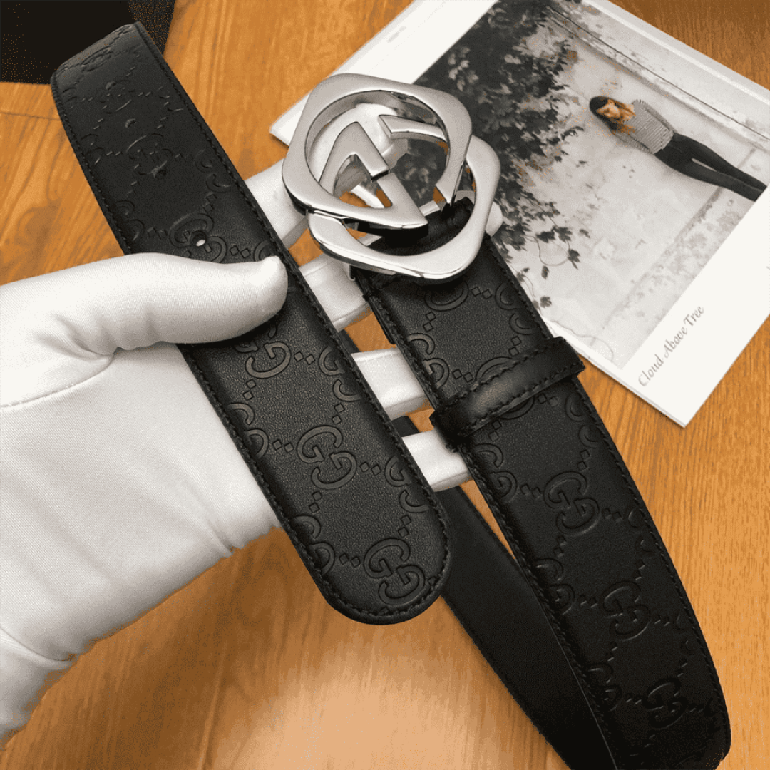 GUCCI BLACK S.SI.MA LEATHER BELT WITH SQUARE G BUCKLE