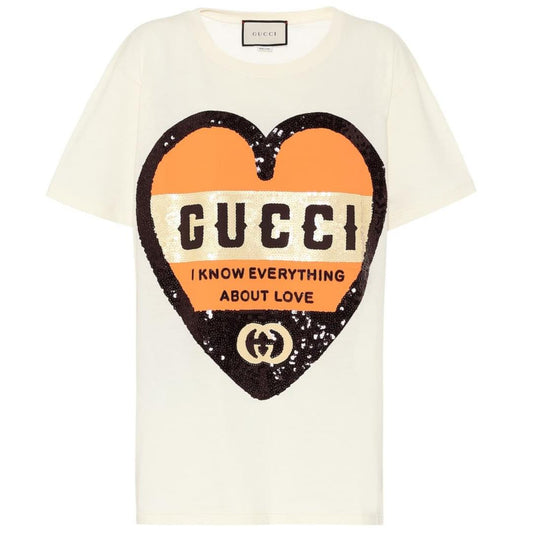 GUCCI CREAM SEQUIN-EMBELLISHED COTTON T-SHIRT