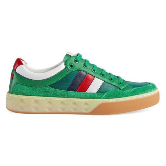 GUCCI MEN'S GREEN LEATHER AND NYLON SNEAKERS