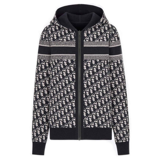 REVERSIBLE ZIPPED CARDIGAN WITH HOOD BLUE DIOR OBLIQUE