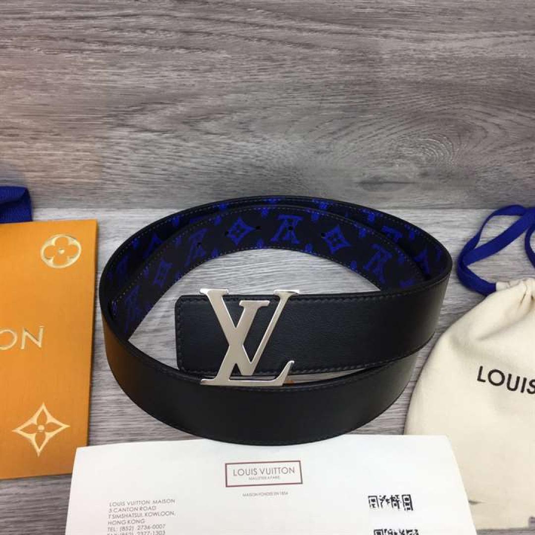 LOUIS VUITTON INITIALES EVERYDAY LV 40MM REVERSIBLE BELT BLUE MONOGRAM BLACK CALF LEATHER