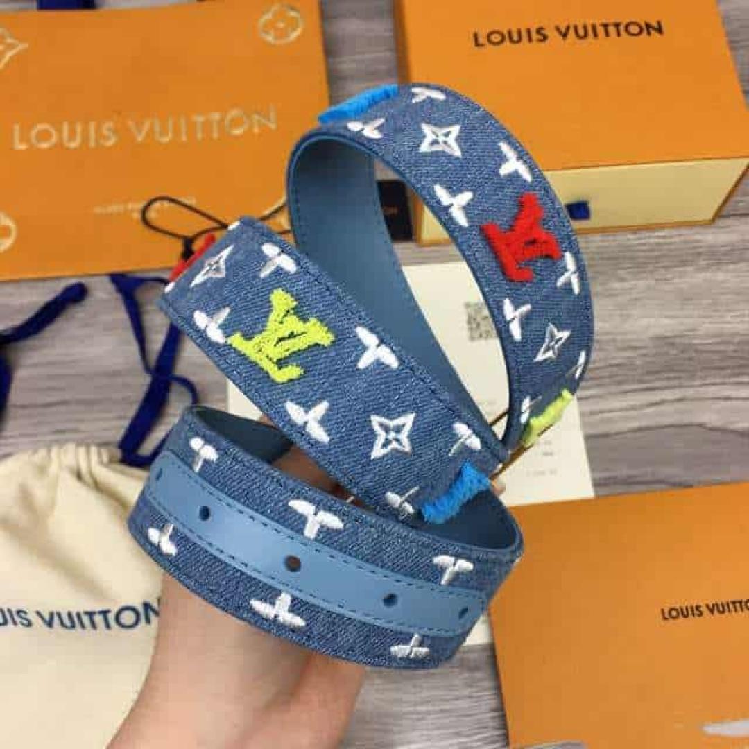 LOUIS VUITTON BLUE DENIM 'NEW WAVE' BELT
