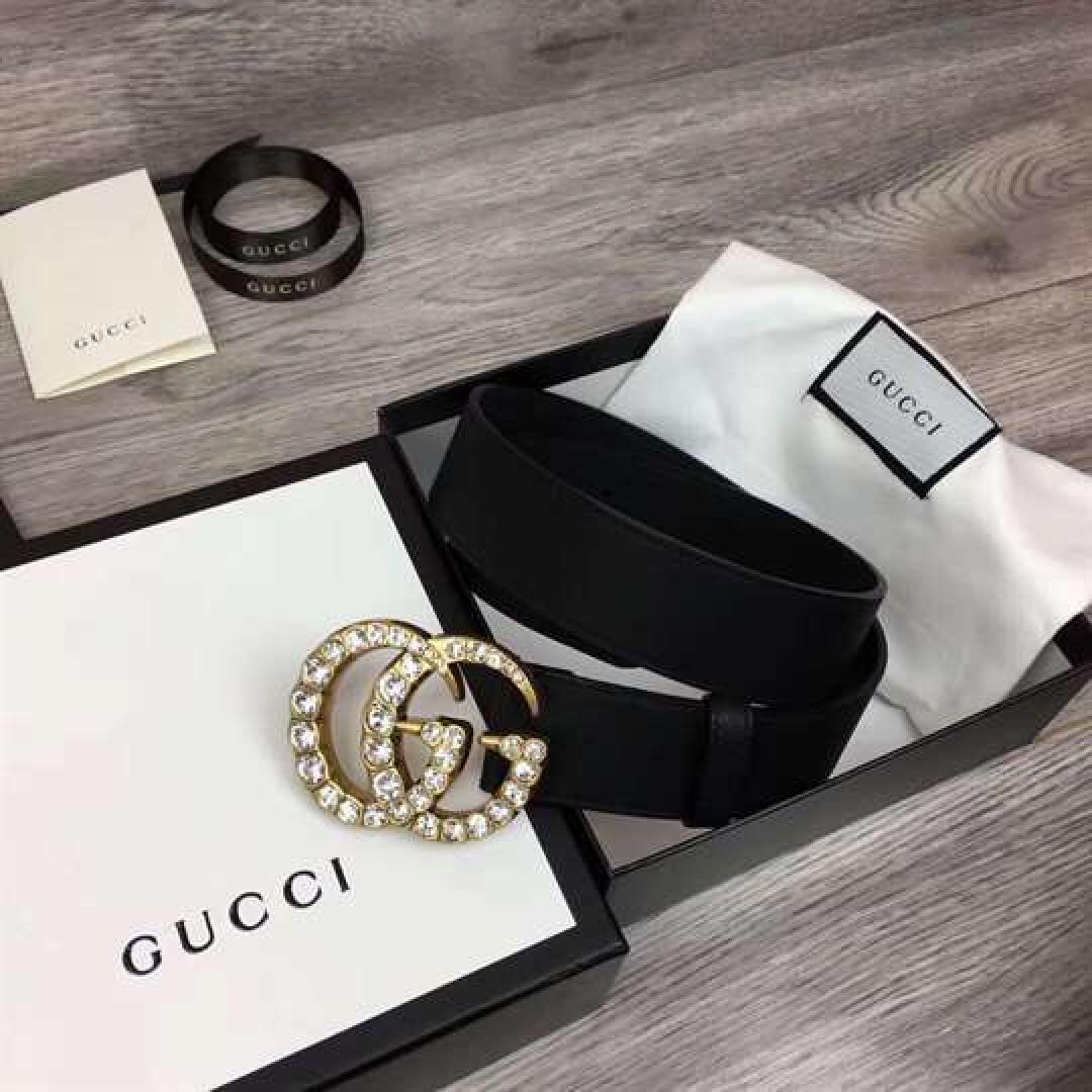 GUCCI BLACK FAUX PEARL-EMBELLISHED LEATHER BELT