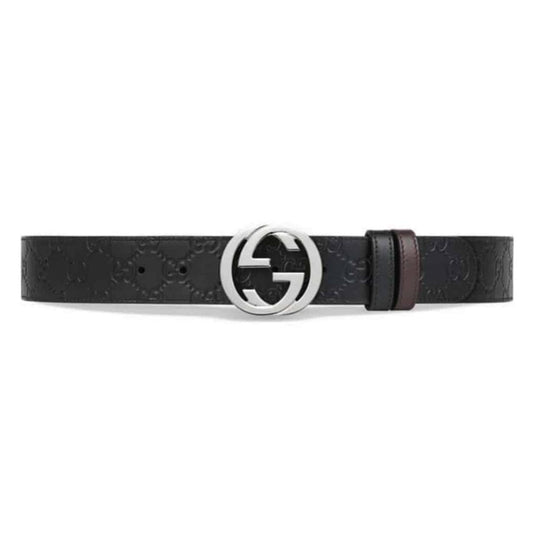 GUCCI SIGNATURE BELT WITH SILVER G BUCKLE