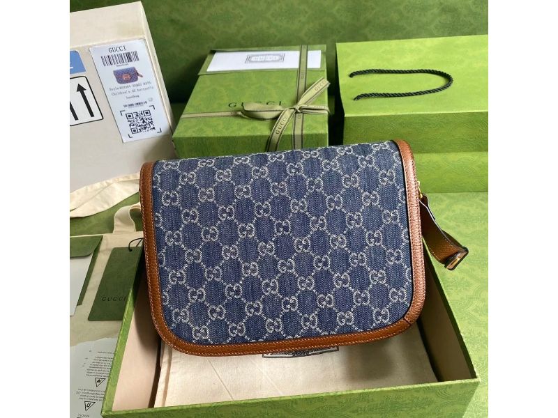 LOUIS VUITTON 25.5X18X6CM/20.5X14X5CM SADDLE BAG, DENIM / BROWN LEATHER