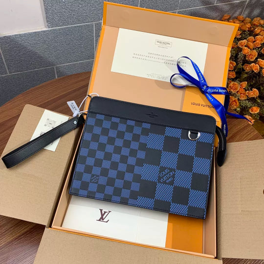 LOUIS VUITTON 27×20×3CM BLUE POCHETTE VOYAGE STANDING DAMIER INFINI 3D