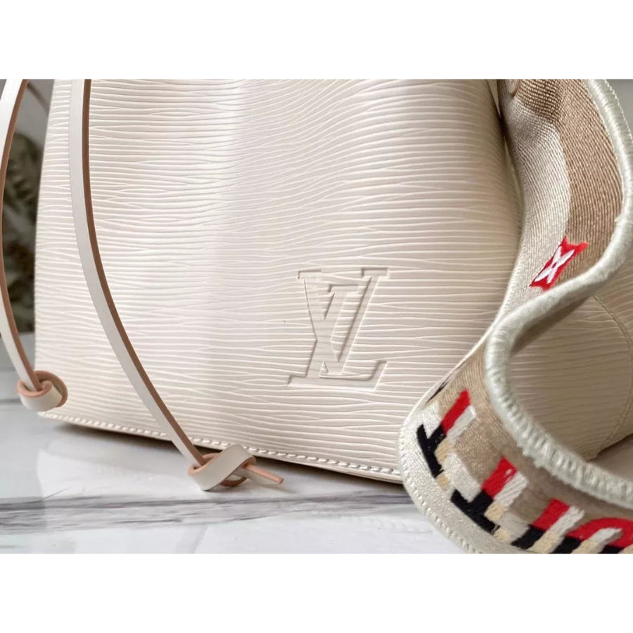 LOUIS VUITTON 20*20*13CM NEONOE BB BUCKET BAG, EMBROIDERED JACQUARD SHOULDER STRAP