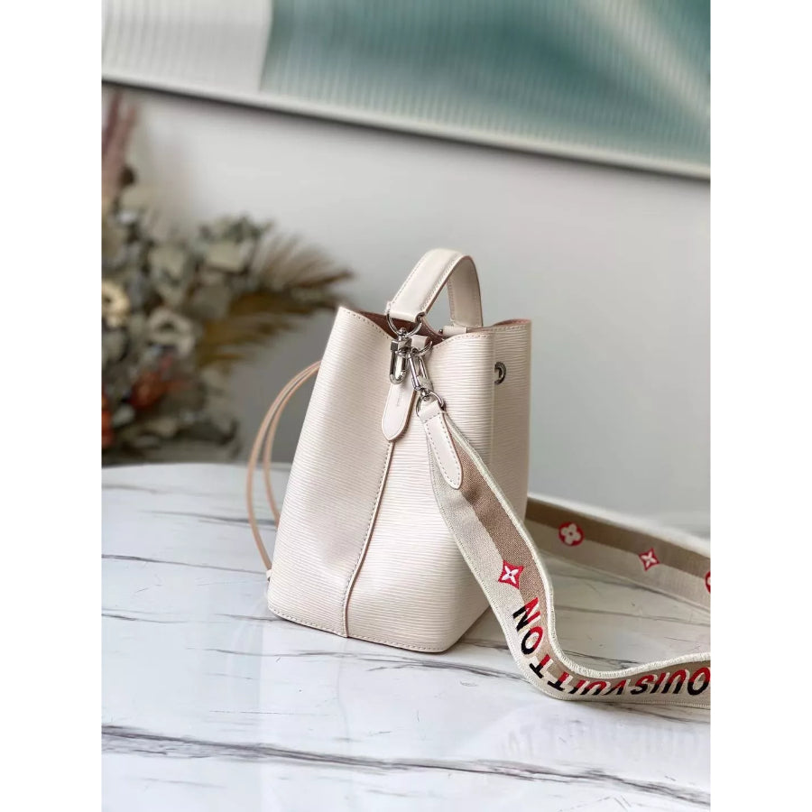 LOUIS VUITTON 20*20*13CM NEONOE BB BUCKET BAG, EMBROIDERED JACQUARD SHOULDER STRAP