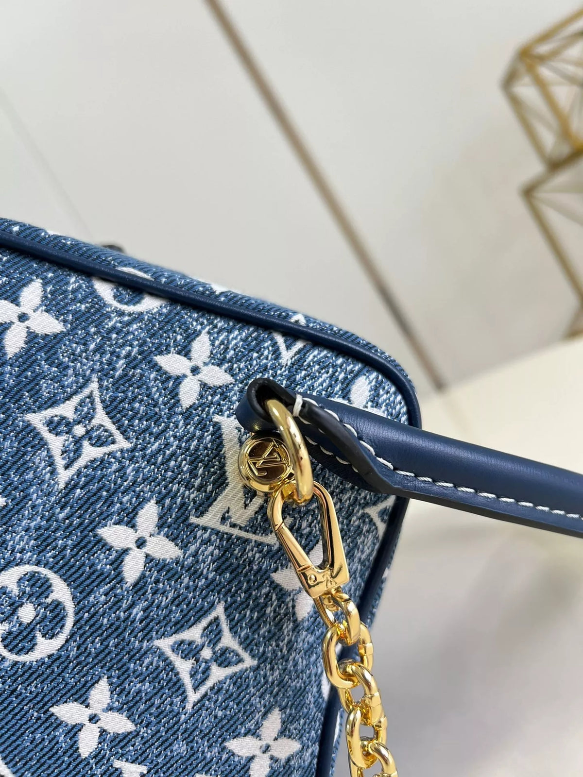 LOUIS VUITTON 16*16*16CM TOP ORIGINAL DENIM BLUE DICE BAG SQUARE HANDBAG