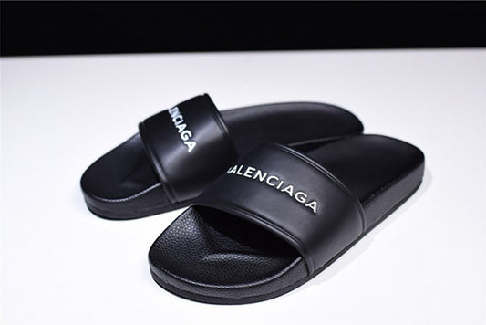 BALENCIAGA LOGO LEATHER SLIP-ON SANDALS