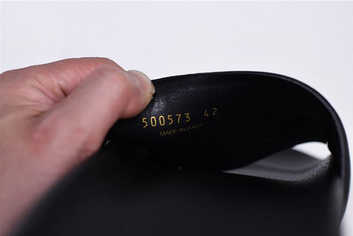 BALENCIAGA LOGO LEATHER SLIP-ON SANDALS