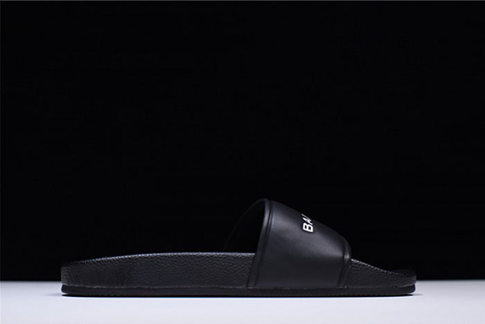 BALENCIAGA LOGO LEATHER SLIP-ON SANDALS