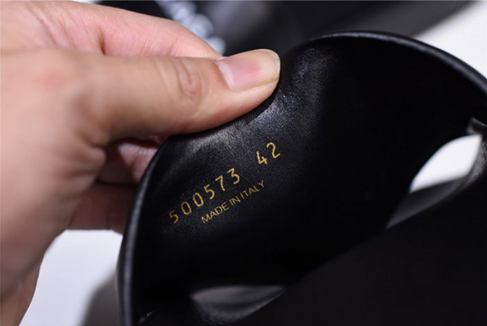 BALENCIAGA LOGO LEATHER SLIP-ON SANDALS