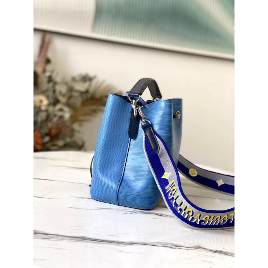 LOUIS VUITTON 20*20*13CM NEONOE BB BUCKET BAG, EMBROIDERED JACQUARD SHOULDER STRAP