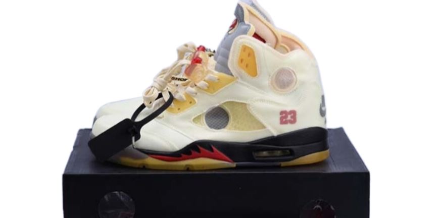 AIR JORDAN 5 OFF-WHITE “SAIL" (YELLOW ZIP TIE)