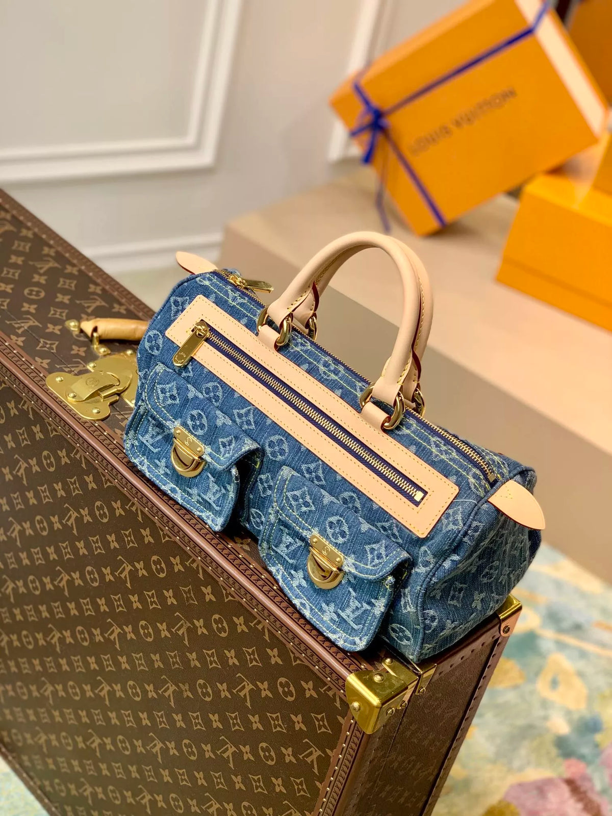 LOUIS VUITTON 30*17*15CM MEDIEVAL, DENIM HANDBAG