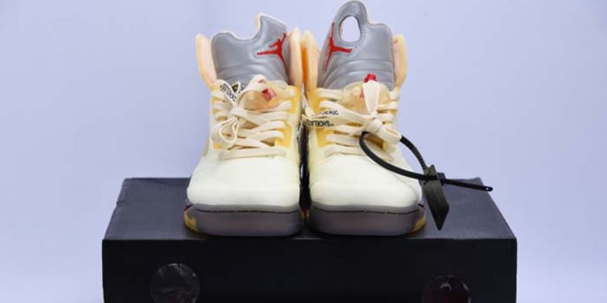 AIR JORDAN 5 OFF-WHITE “SAIL" (YELLOW ZIP TIE)