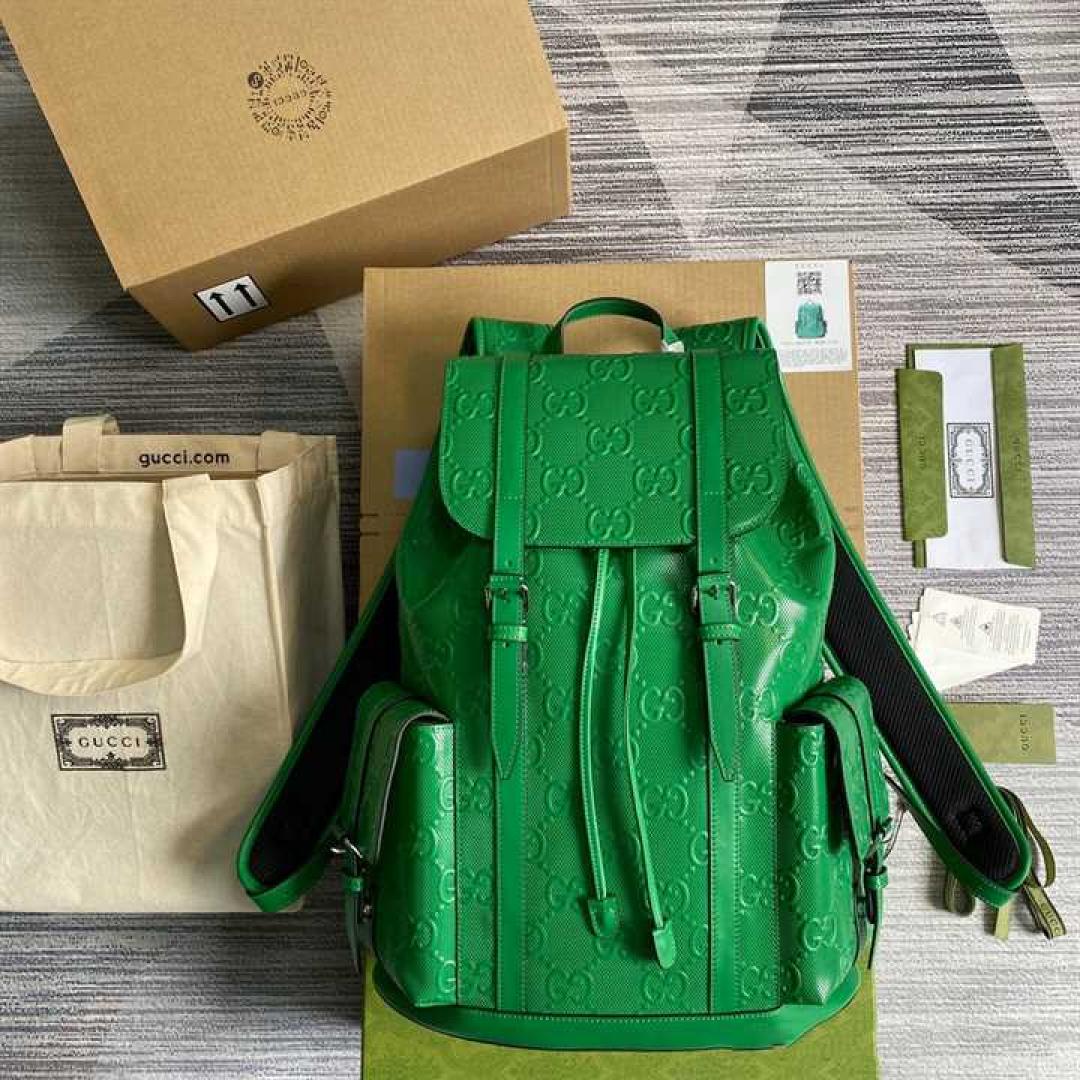 GUCCI GG EMBOSSED BACKPACK IN GREEN LEATHER