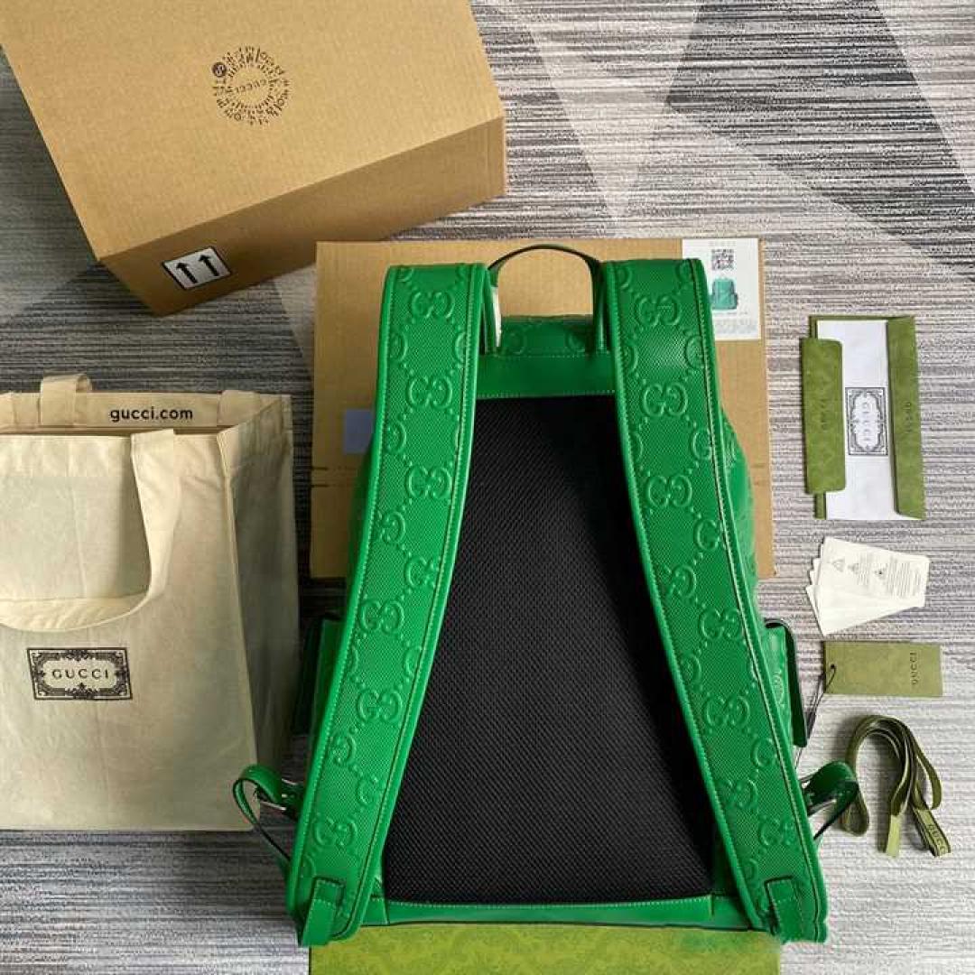 GUCCI GG EMBOSSED BACKPACK IN GREEN LEATHER