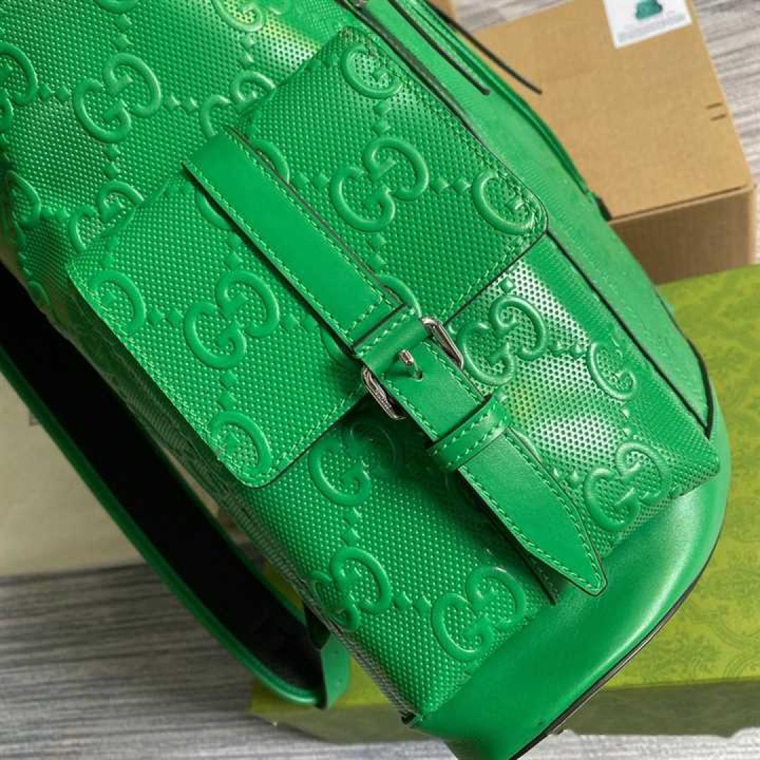 GUCCI GG EMBOSSED BACKPACK IN GREEN LEATHER