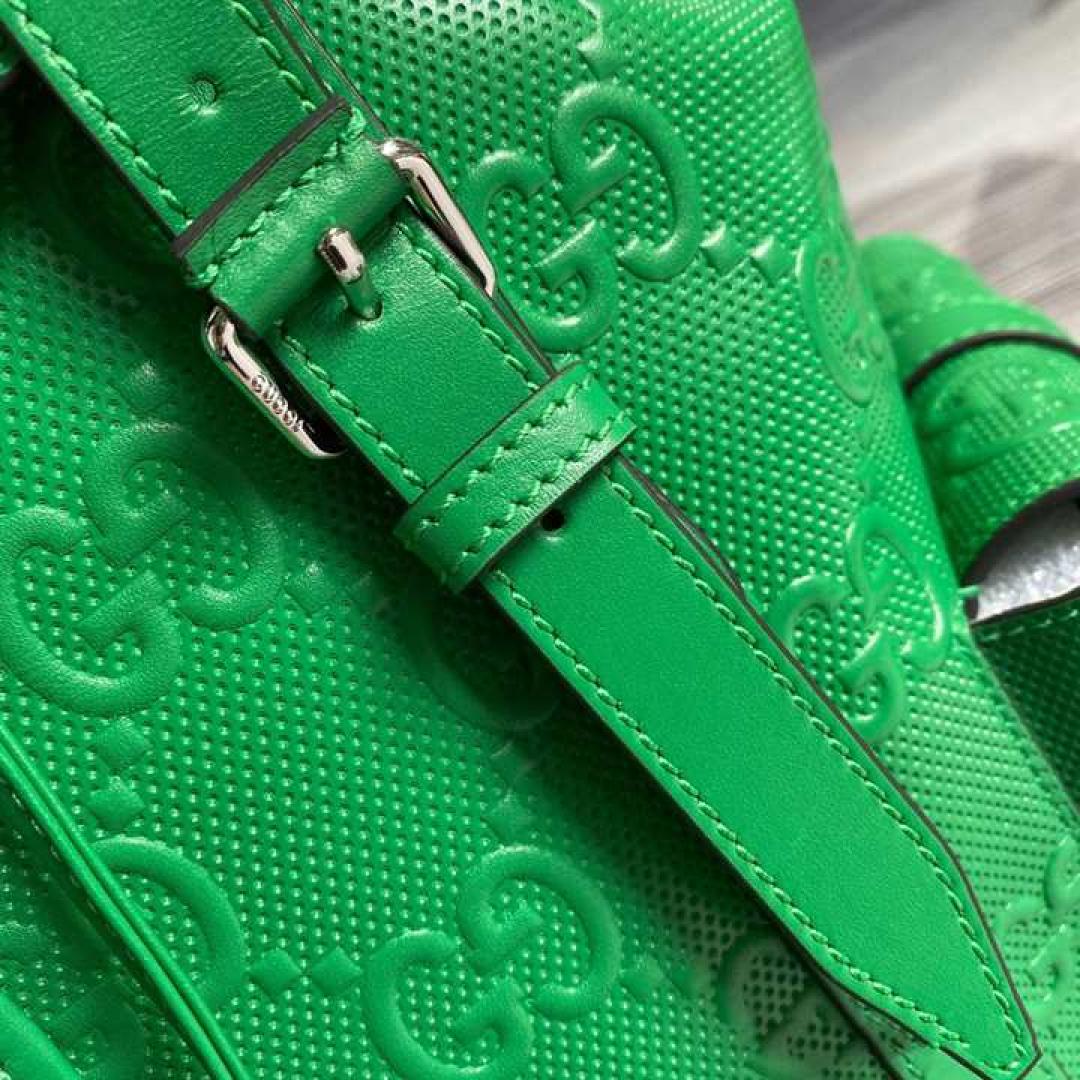 GUCCI GG EMBOSSED BACKPACK IN GREEN LEATHER