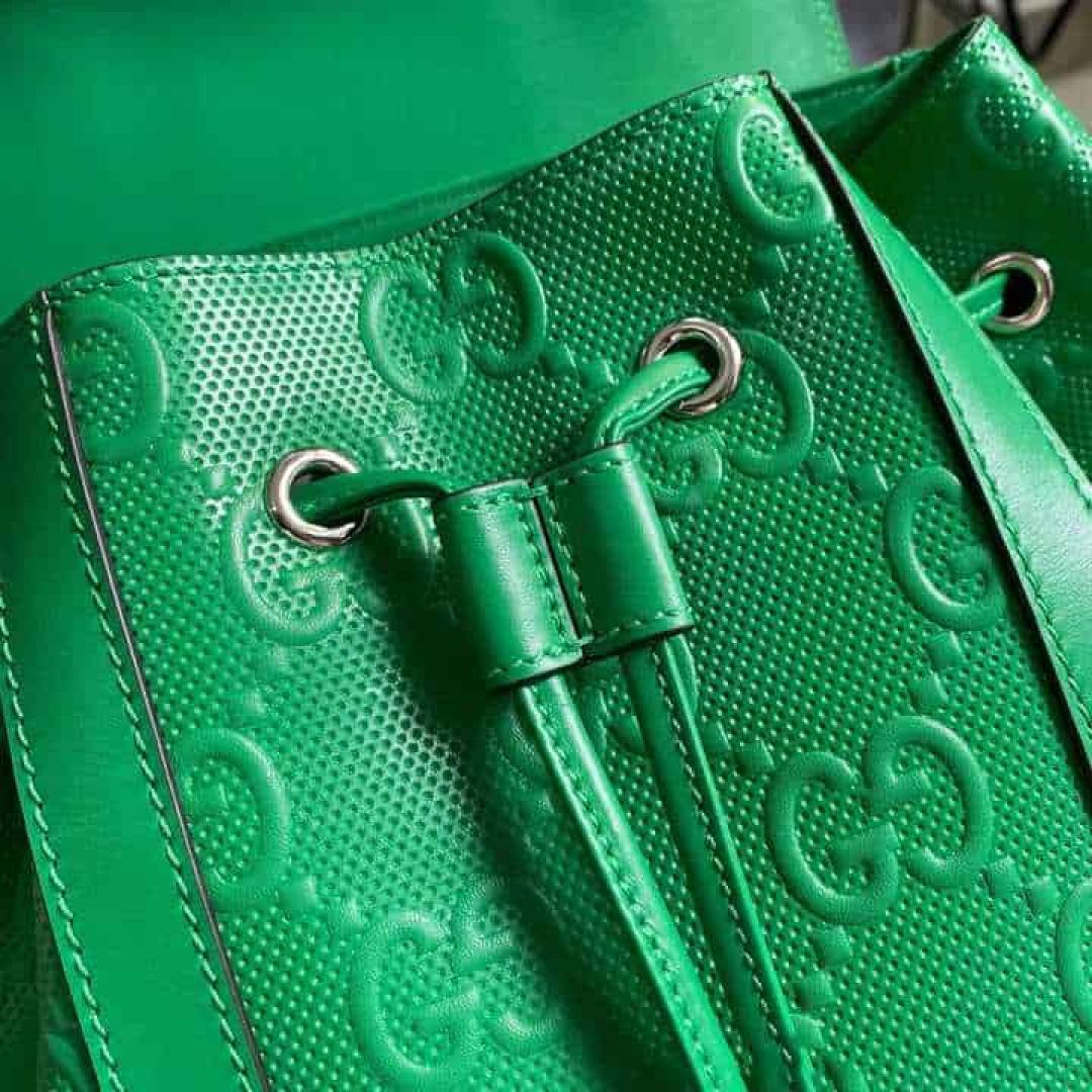 GUCCI GG EMBOSSED BACKPACK IN GREEN LEATHER