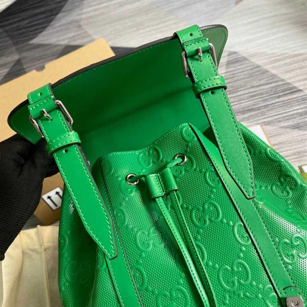 GUCCI GG EMBOSSED BACKPACK IN GREEN LEATHER
