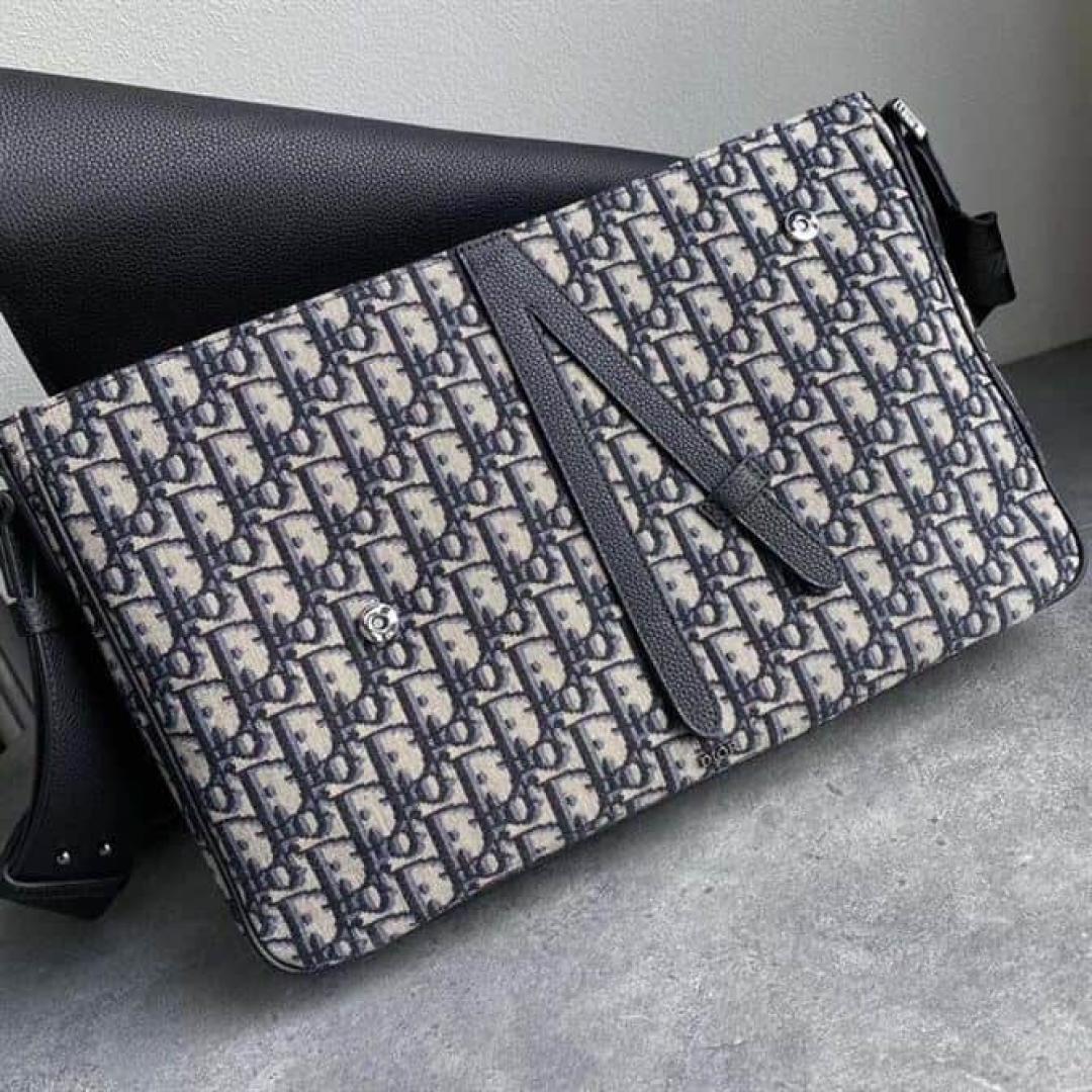 DIOR OBLIQUE JACQUARD AND BLACK GRAINED CALFSKIN BEIGE/BLACK