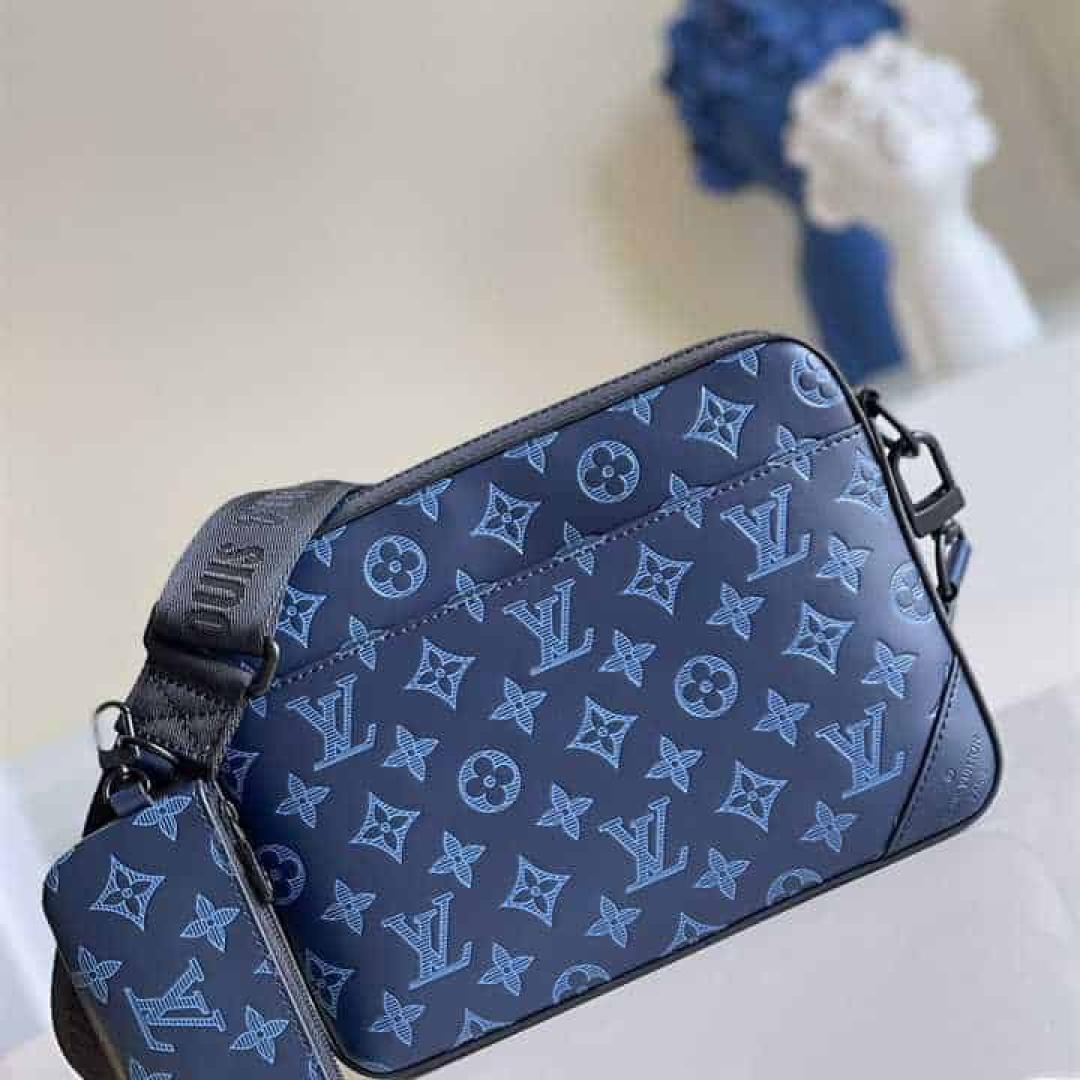 LOUIS VUITTON DUO MESSENGER BAG NAVY BLUE MONOGRAM SHADOW COWHIDE LEATHER
