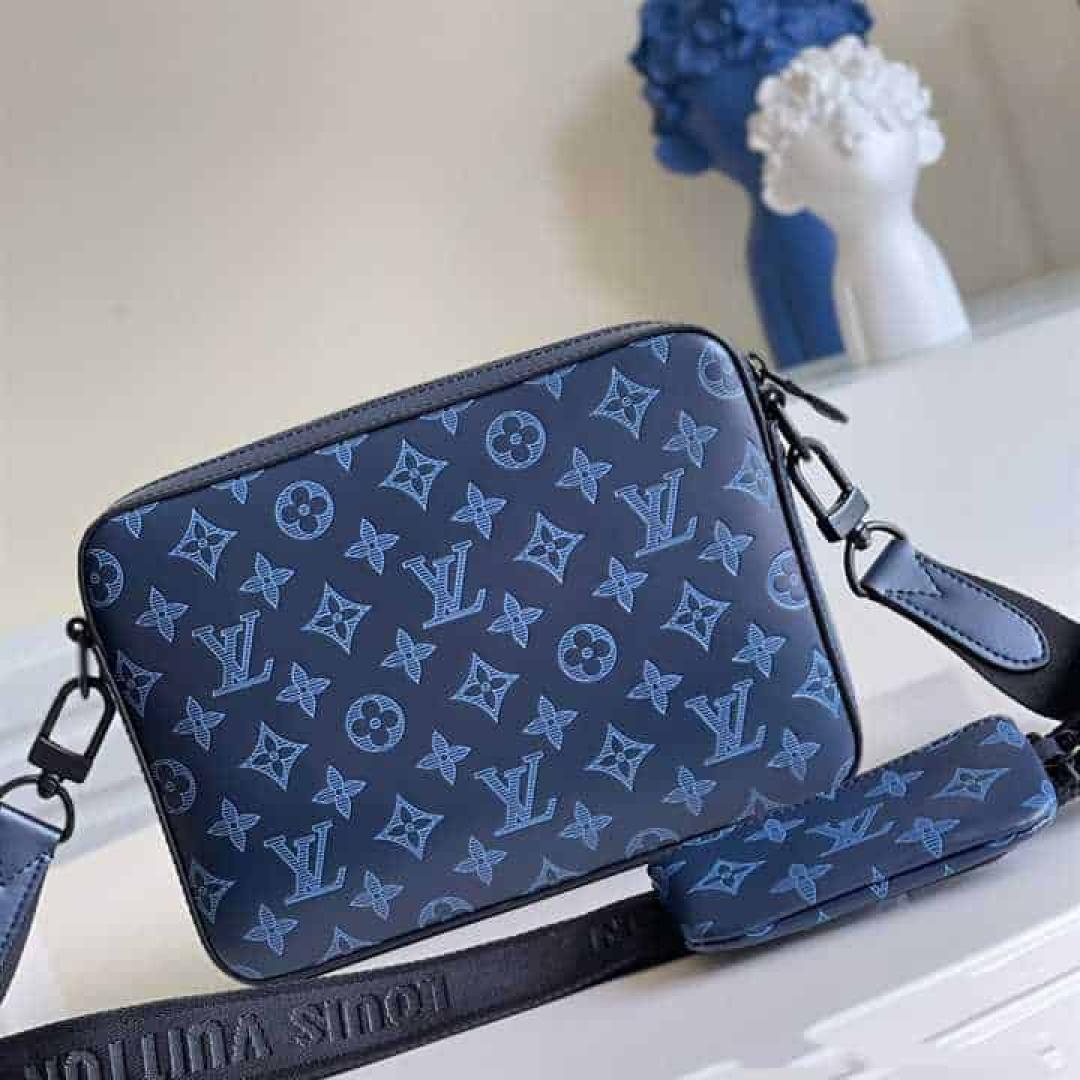 LOUIS VUITTON DUO MESSENGER BAG NAVY BLUE MONOGRAM SHADOW COWHIDE LEATHER