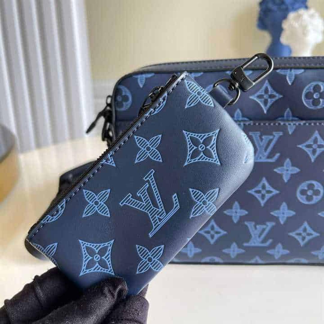 LOUIS VUITTON DUO MESSENGER BAG NAVY BLUE MONOGRAM SHADOW COWHIDE LEATHER