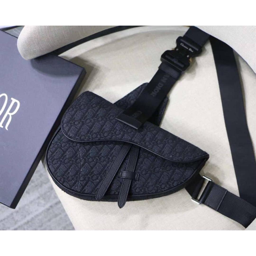 SADDLE BAG BLACK DIOR OBLIQUE JACQUARD