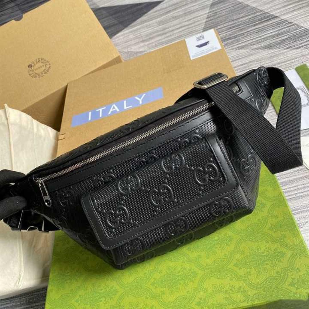GUCCI GG EMBOSSED BELT BAG IN BLACK GG EMBOSSED LEATHER