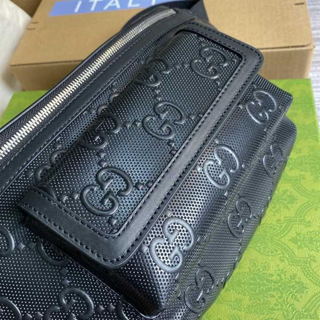 GUCCI GG EMBOSSED BELT BAG IN BLACK GG EMBOSSED LEATHER