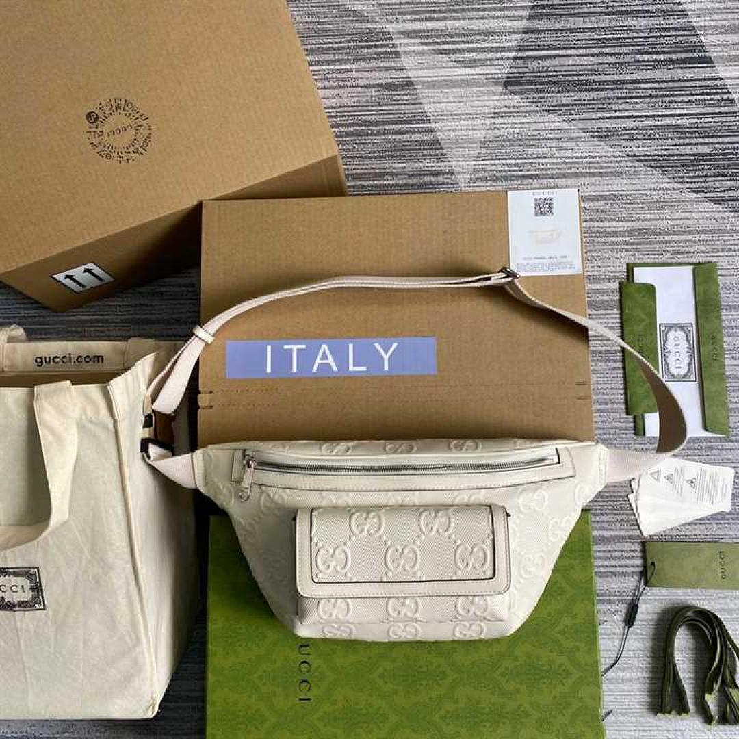 GUCCI GG EMBOSSED BELT BAG IN WHITE GG EMBOSSED LEATHER