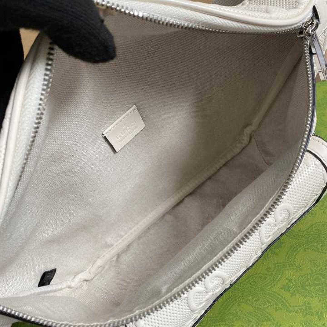 GUCCI GG EMBOSSED BELT BAG IN WHITE GG EMBOSSED LEATHER