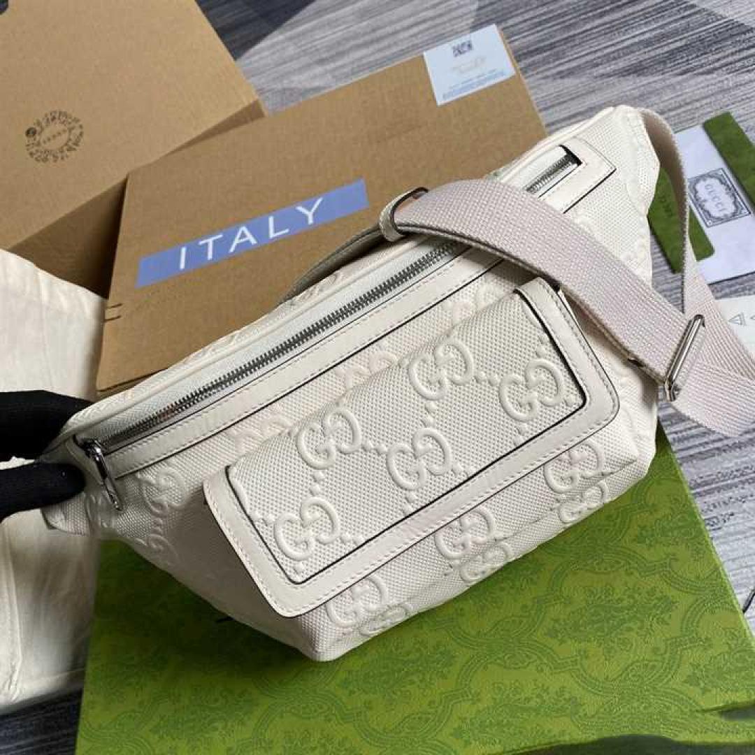 GUCCI GG EMBOSSED BELT BAG IN WHITE GG EMBOSSED LEATHER