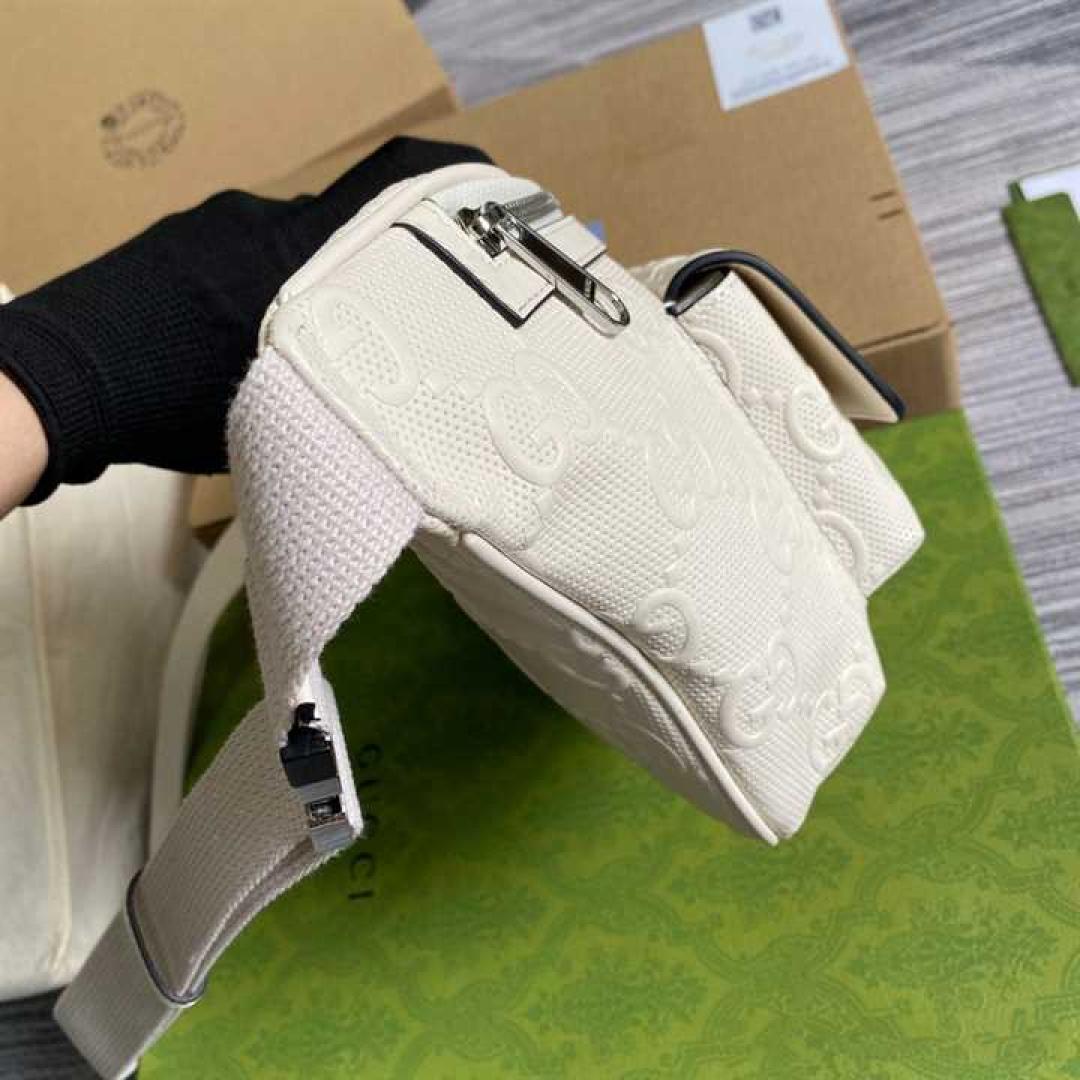 GUCCI GG EMBOSSED BELT BAG IN WHITE GG EMBOSSED LEATHER