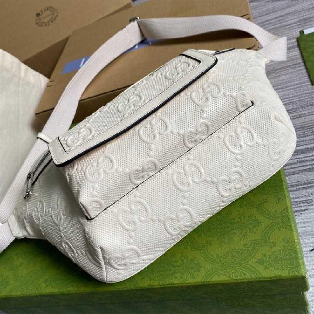 GUCCI GG EMBOSSED BELT BAG IN WHITE GG EMBOSSED LEATHER