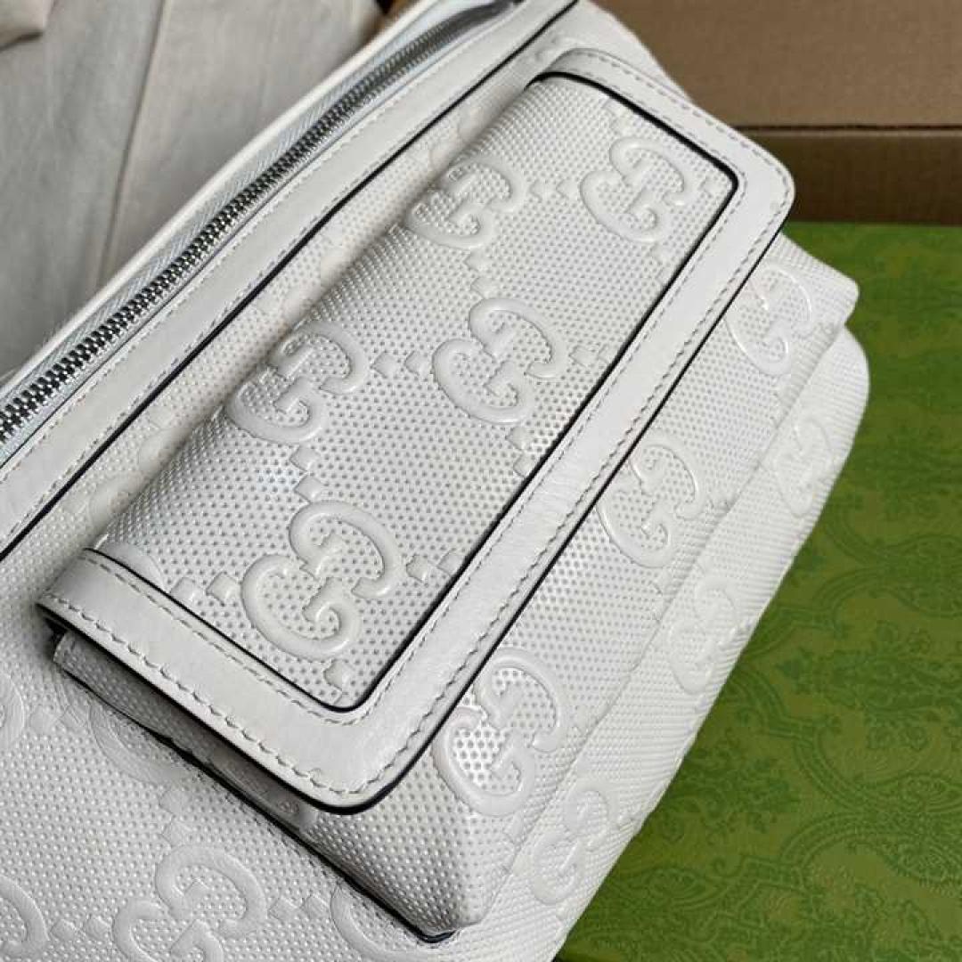 GUCCI GG EMBOSSED BELT BAG IN WHITE GG EMBOSSED LEATHER