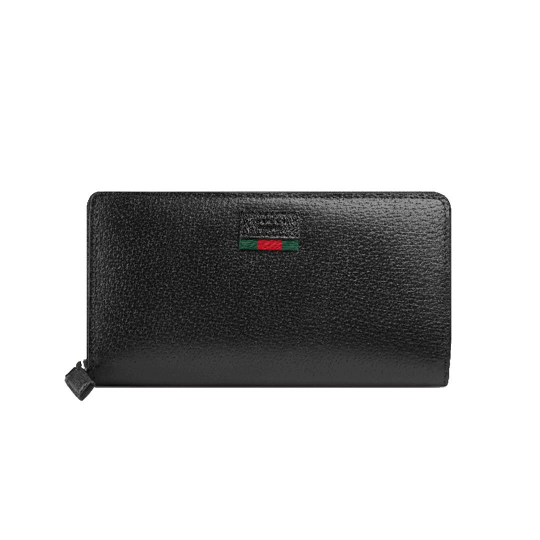 GUCCI LEATHER ZIP AROUND WALLET WITH WEB